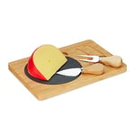 Relaxdays Lot Plateau à fromages & Couteau, Planche Bambou, Surface en Ardoise & Couverts, LxP: 25x17 cm, Nature - Noir