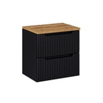 Meuble sous-vasque 60cm 2 tiroirs plan de toilette Riva Noir et Bois