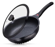 Frying Pan with Lid Non Stick Large 28cm/ 4.6L Anti Scratch Heavy Duty Induction