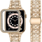 Compatible Bracelet Apple Watch 9/8/7 45mm Avec Bling Coque¿Femme Métal Cristal Strass Apple Watch Wristband, Glitter Diamant Remplacement Bracelet Pour Iwatch Séries 9/8/7, 45mm O[Con112293]