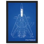 Artery8 Grumman F-14 Tomcat US Airforce Fighter Plane Aircraft Blueprint Plan Artwork Framed Wall Art Print A4