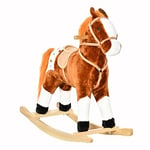 HOMCOM Cheval à Bascule Cheval de Cowboy Jouet à Bascule Peluche Effet sonore Selle rênes Marron Blanc