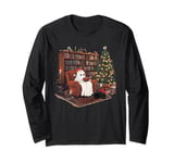 Retro Ghost Reading Book Lover Christmas Librarian Teachers Long Sleeve T-Shirt