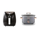 Tower T17021 Family Size Air Fryer with Rapid Air Circulation, 60-Minute Timer, 4.3L, 1500W, Black & T16042GRY Cavaletto 3.5 Litre Slow Cooker with 3 Heat Settings, Pot and Handles, Grey and Rose Gold