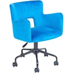 Fauteuil de Bureau Rétro Siège Ajustable Pivotant en Velours Bleu Sanilac