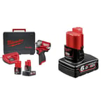 Milwaukee M12 FIW38-622X Fuel™ Impact Wrench Kit 12V 1 x 2.0Ah & 1 x 6.0Ah Li-ion & M12B6 12v 6.0Ah Red Lithium-ion Battery,4 x 4 x 10 cm