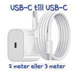 Laddare till Samsung iPhone 15 Adapter Snabbladdare USB-C Kabel 3 meter Vit Adapter + 3 meter