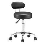 Casaria - Tabouret à roulettes avec dossier confortable pivotable 360° réglable en hauteur avec repose-pieds bureau-Noir