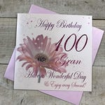 White Cotton Cards WBA100 G-Rose Gerbra Happy Birthday 100 Granny Have a Wonderful Day 100ème Anniversaire Faite à la Main Blanc