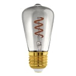 EGLO Dimmable E27 LED, vintage spiral filament light bulb, piston-shaped Edison lamp for retro lighting, 4 watt, 100 lumen, warm white glow, black transparent, 2000k, ST48, Ø 1.9"