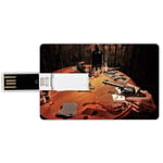 4G USB Flash Drives Credit Card Shape Western Memory Stick Bank Card Style Gambler Holding a Revolver Gun Poker Cards Table Drinks Cigars Dark Saloon Decorative,Orange Brown Black Waterproof Pen Thum