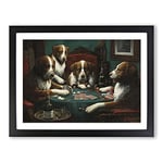 Dogs Playing Poker By Cassius Marcellus Coolidge Classic Painting Framed Wall Art Print, Ready to Hang Picture for Living Room Bedroom Home Office Décor, Black A4 (34 x 25 cm)