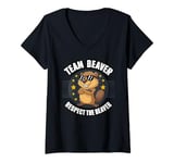 Womens Funny Team Beaver Respect The Beaver V-Neck T-Shirt