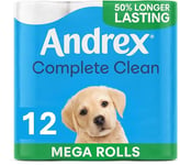 Andrex Classic Clean Mega Toilet Roll - 12 Mega XL - Same Quality Toilet Roll, Lasts Even Longer, 12 Mega Toilet Rolls = 18 Standard Rolls, Paper, White - 2-Ply,Packaging may vary