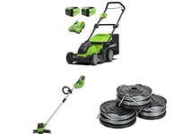 Greenworks 40V 41cm mower, trimmer, spool with 2x2Ah Battery/charger