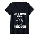 Womens Little Penguins animal cute life is better with a Penguin V-Neck T-Shirt