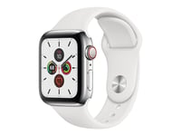 Apple Watch Series 5 (Gps + Cellular) 40mm - Boitier Acier Inoxydable Avec Bracelet Sport Blanc S/M Et M/L