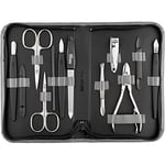 Kit manucure Solingen 12 pcs - kit manucure, coupe ongle, limes a ongles professionnelle, pince a epiler, repousse ongles, pousse cuticule, cuir marron clair