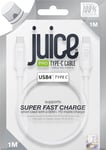 Juice 4.0 Type C cable. Type C to Type C, Fast charging, Durable, iPhone 16, 16 Pro, 15, 15 Pro, Samsung S24 Ultra, S23 Ultra, Sony, Oppo, Nokia, LG, Google Pixel (White)