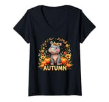 Womens Moo-Deng Hippo Fall Autumn The Famous Baby Pigmy Moodeng V-Neck T-Shirt