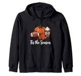 Tis the Season Fall Leaf Football Autumn Pumpkin Spice Latte Zip Hoodie