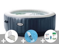 Kit spa gonflable Intex PureSpa Blue Navy rond Bulles 6 places + Porte-verre + Aspirateur + Kit traitement brome