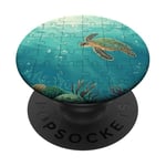 Tortue de mer Natation Thème côtier Nature Puzzle Lovers PopSockets PopGrip Adhésif