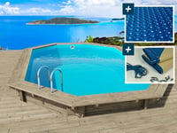 Piscine bois " Miami 130 " - 4.86 x 3.36 x 1.30 m + Bâche à bulles 180 µ + Bâche hiver 280 gr/m²