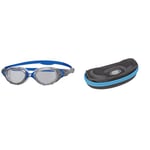 Zoggs Flex Swimming Goggles, 180 Degree Peripheral Vision - Blue/White & Elite Goggle Case, Case for Swimming Goggles,Black,17.5(L) x 8(W) x 6(D) cm