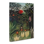 Monkeys And Parrot In The Virgin Forest By Henri Rousseau Classic Painting Canvas Wall Art Print Ready to Hang, Framed Picture for Living Room Bedroom Home Office Décor, 24x16 Inch (60x40 cm)