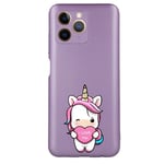 Coque violet pour Iphone 11 licorne coeur kawaii I love you