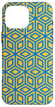 Coque pour iPhone 16 Pro Max Yellow Blue Geometric Hexagons Cubes Squares Mesh Pattern