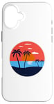 Coque pour iPhone 16 Plus Icon Coucher de soleil d'été et de plage avec palmiers