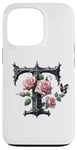 Coque pour iPhone 13 Pro Letter T Initial Floral Monogram Rose Pink Flower Butterfly