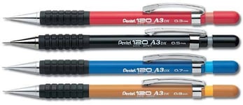 Pentel 120 A3 Mechanical Pencil Rubber Grip : 0.3mm 0.5mm 0.7mm 0.9mm - Single