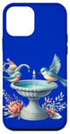 Coque pour iPhone 12 mini Fontaine de bain à motif floral pour oiseaux Bleu