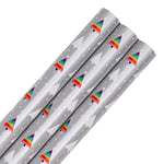 Hallmark Lot de 3 rouleaux de papier cadeau motif sapin de Noël arc-en-ciel - 3 rouleaux de papier cadeau motif arbre de Noël arc-en-ciel