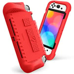 FINTIE Etui Compatible avec Nintendo Switch Modèle OLED 7.0" 2021, Coque Housse avec 2 Rangement de Cartes de Jeu Housse Poignée Grip Ergonomiques Antichoc Anti-Rayures, Rouge