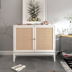 Redom - Meuble design suspendu avec éléments en rotin naturel, double porte, meuble de rangement, piètement en métal