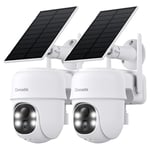 Cinnado Solar CCTV Camera Systems - 2K Security Camera Outdoor Wireless, House Security Solar Battery Powered, PIR Detection, 360° Color Night Vision, Siren, Works with Alexa (2-Pack)