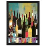 Artery8 Rose White and Red Glass Wine Bottles on Shelf Artwork Framed A3 Wall Art Print