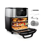 Princess Mini-four et friteuse Deluxe - 11 L - 1800 W - Écran tactile numérique - 10 programmes préconfigurés - Panier, rôtissoire, 3 grilles Inclus - Acier inoxydable - 182075