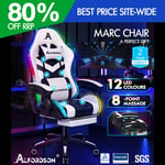 ALFORDSON Chaise Gaming Chaise de Bureau LED et Massant 8 Points Blanc et Noir