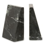 Set of Two Black Tower Smooth Marble Stone Bookends Trapezoid Shape Modern Style