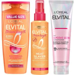 L'Oréal Paris Elvital Trio Shampoo 400ml, Conditioner 300ml & Heat Slayer 150 ml