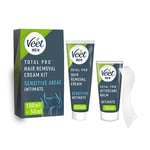 Veet Men Intimate Hair Removal Kit, Mens Hair Removal Cream 100ml, After Shave Balm 50ml, 1 Spatula, Hair Removal Cream For Genitals, Pubic Hair Removal, Intimate Hair Removal