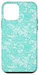 Coque pour iPhone 12 mini Dentelle turquoise vintage avec fleurs