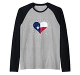 Texas Flag Vintage Heart Fan Retro Raglan Baseball Tee