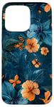 Coque pour iPhone 15 Pro Max Motif floral abstrait bleu avec abeilles tropicales vintage