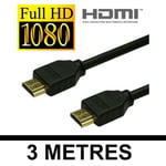 Cable 3 metres HDMI HDMI 1.3 Plaque Or - FULL HD - Playstation 3 LCD Plasma Blu Ray XBOX 360